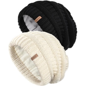 image:imageFURTALK Knit Beanie Hats for Women Men Fleece Lined Ski Skull Cap Slouchy Winter Hat 2PCS