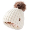 image:imageFURTALK Toddler Beanie Satin Lined Baby Boys Girls Winter Hats Pom Pom Beanies for KidsWhite