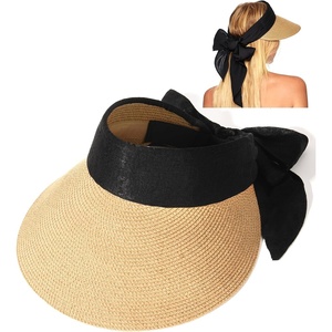 image:imageFURTALK Straw Sun Visor Hats for Women Summer Beach Sun Hat Packable UPF 80 Sun Protection Travel Hat with Big Tie