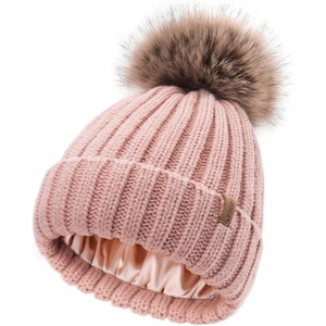 image:imageFURTALK Toddler Beanie Satin Lined Baby Boys Girls Winter Hats Pom Pom Beanies for KidsPink