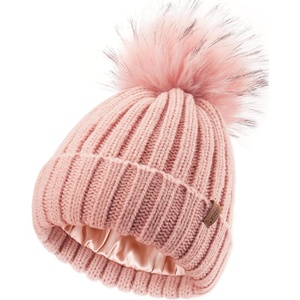 image:imageFURTALK Toddler Beanie Satin Lined Baby Boys Girls Winter Hats Pom Pom Beanies for KidsTender Pink