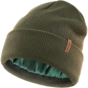 image:imageFURTALK Satin Lined Beanie for Women Men Knit Beanie Hat Acrylic Winter Hats Warm Slouchy Skull CapGreen