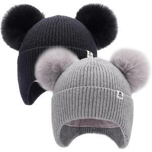 image:imageFURTALK Baby Winter Hat Pom Pom Beanie with Fleece Lined Toddler Warm CapBlackgray