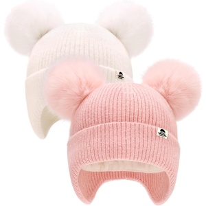 image:imageFURTALK Baby Winter Hat Pom Pom Beanie with Fleece Lined Toddler Warm CapWhitepink