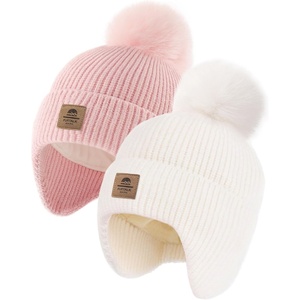 image:imageFURTALK Baby Toddler Winter Hat Fleece Lined Earflap Pom Beanie 2 PackWhitepink