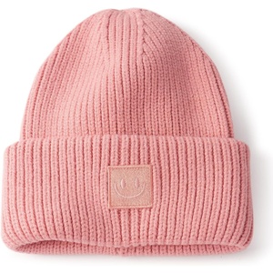 image:imageFURTALK Cuffed Beanie for Women Men with Embroidered Smiley Face PatchBlush