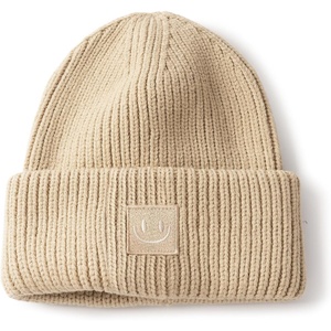 image:imageFURTALK Cuffed Beanie for Women Men with Embroidered Smiley Face PatchOatmeal